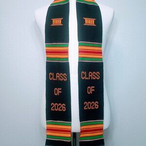 CLASS OF 2026 Black African Kente Cloth Graduation Stole Sash